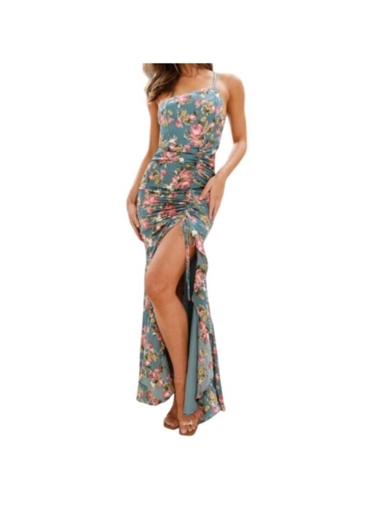 Hello Molly Dresses & Skirts - HELLO MOLLY Style Statement Era One Shoulder Satin Maxi Dress Green Size S 4 NEW